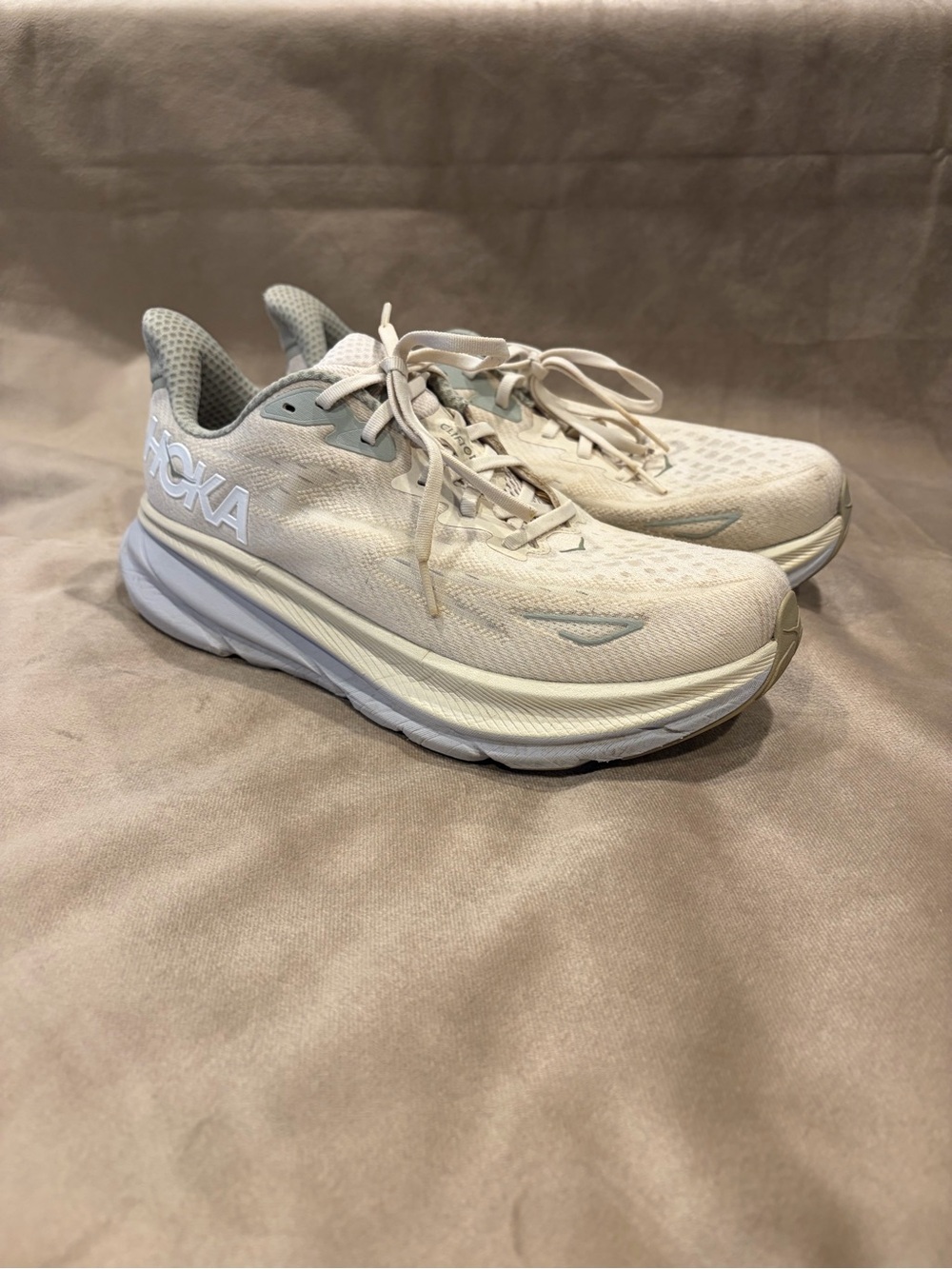 Hoka Women’s Cream/Light Gray Athletic Running Shoes